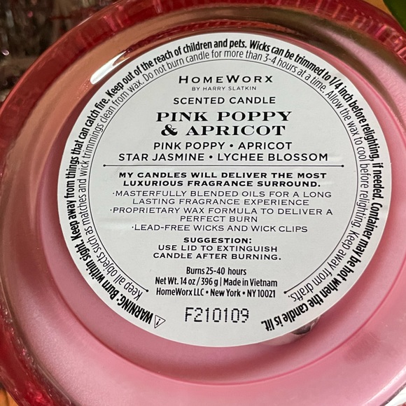 HARRY SLATKIN HOMEWORX 3-WICK CANDLE. PINK POPPY & APRICOT. NEW & UNUSED. - Picture 4 of 4